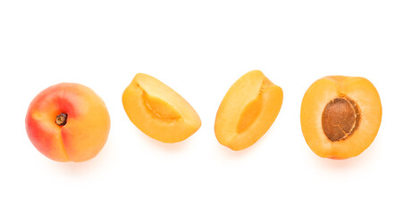 Ripe apricots isolated on white background