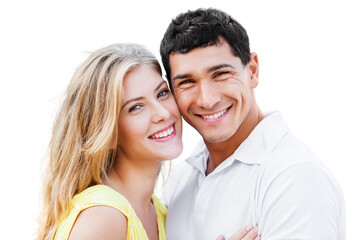 Portrait young loving happiness smile embracing couple
