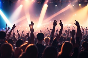 Fototapeta na wymiar cheering crowd at a rock concert, ai generative