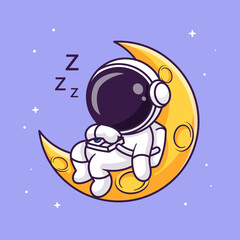 Cute Astronaut Sleeping On Moon Cartoon Vector Icon Illustration. Science Technology Icon Concept Isolated Premium Vector. Flat Cartoon Style © catalyststuff
