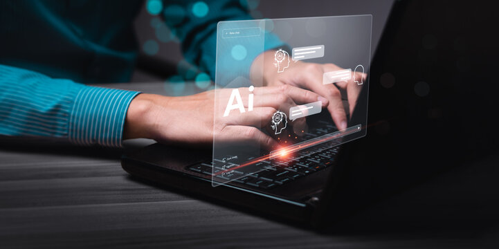 business people using artificial intelligence (AI) Automation, Predictive analytics, Customer service AI-powered chatbot, analyze customer data, Futuristic technology transformation.
