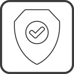 Shield check mark icon in thin line black square frames.