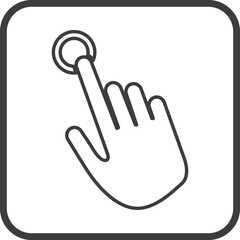Hand pointing icon in thin line black square frames.