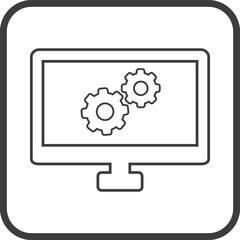 Computer Setting icon in thin line black square frames.
