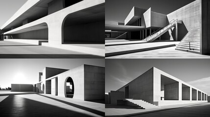 Creative modern building architecture.architectural concrete interior of a modern office. Minimalist concrete structure 