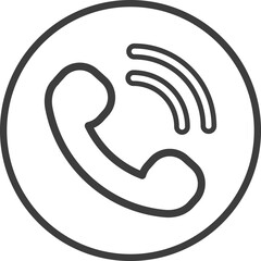 Phone call icon in thin line black circle frames.