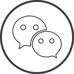Chat icon in thin line black circle frames.