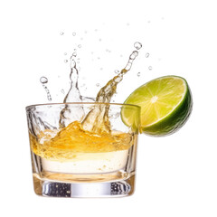 whiskey with ice isolated on transparent background cutout