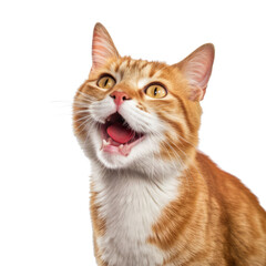 Obraz premium orange cat looking up isolated on transparent background cutout
