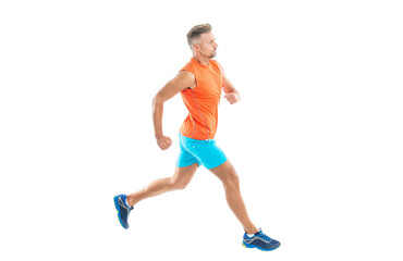 runner sprinted with fast speed. sport competition. runner at a long sport run. runner run isolated on white studio. sport runner crossed the finish line after completing a marathon