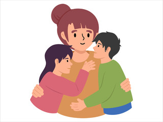 Hand drawn Mom with Son and Daughter illustration