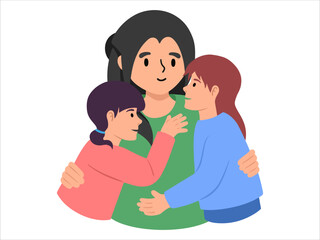 Hand drawn Mom two Daughter illustration