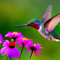 Fototapeta premium Generative AI, Generative, AI, IA, generativa, IA generativa, Colibrí volando cerca de unas flores 