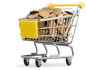 Mini shopping cart wiht piles coin
