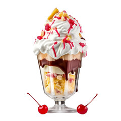 ice cream with cherry isolated on transparent background cutout - obrazy, fototapety, plakaty