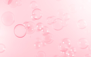 Beautiful Pink Soap Bubbles Abstract Background. Defocus, Blurred Celebration, Romantic Love Valentines Theme. Circles Bubbles. Freshness Soap Sud Bubbles Water	
