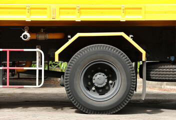 Wheel of yellow  semi truck