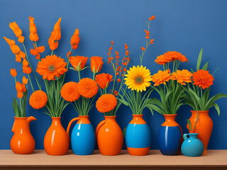The vibrant orange flowers stand out beautifully against the serene blue background, creating a captivating contrast of colors.