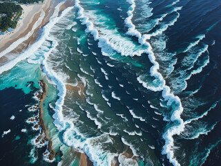 Gentle embrace of the sea waves against the island's shore creates a mesmerizing display of natural beauty.