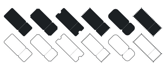 Set of Blank tickets or coupons with barcode, vector templates with copy space isolated on white background. event, airplane, train, circus, sport, football invitation illustration