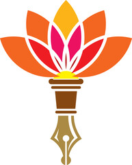 Lotus Flower Ink Nib Pen Vector Logo Art