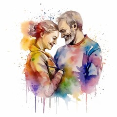 Obraz na płótnie Canvas Illustration painting of lovers with watercolor and white background