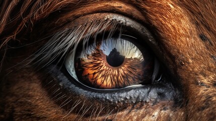 A closeup of a horse's eye and mane - obrazy, fototapety, plakaty