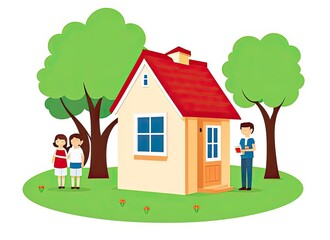 Obraz na płótnie Canvas Small house and happy family. Generative Ai