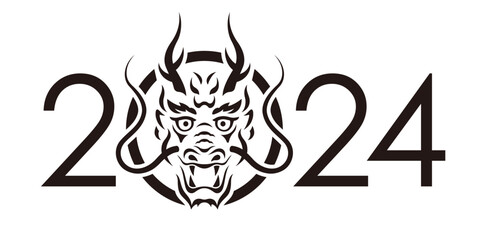 The Year 2024 Vector New Year’s Greeting Symbol With Dragon Face Isolated On A White Background. 