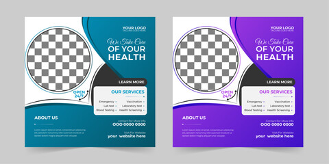 Medical healthcare square social media post, promotion web banner ads sales, and discount banner vector template Design.