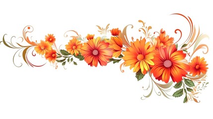 Watercolor flower borders and on a white background