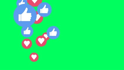 like and heart emoji - social media live video isolated on green