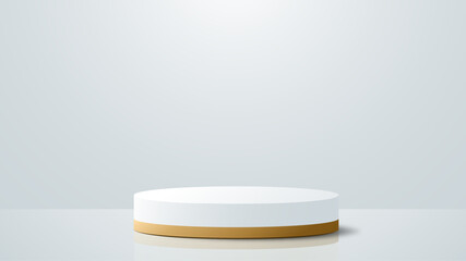 Realistic 3d cylinder pedestal podium. Pastel minimal scene. Stage for showcase, Product display. Vector rendering geometric forms.