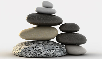 Stack Of Pebble Stones On White Background, Generative Ai.