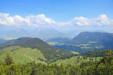 Panoramic view from summit cross mountain Trainsjoch, between bavaria and Tirol, Alps mountains