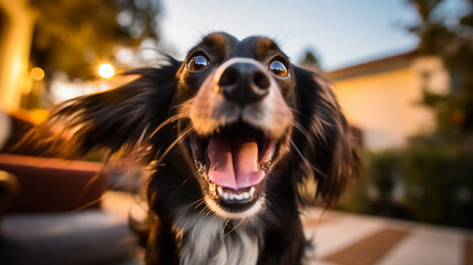 A candid shot of a dog with its tongue sticking out, giving a goofy expression, AI-Generated
