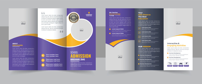 School admission tri-fold brochure template, Kids back to school education brochure layout