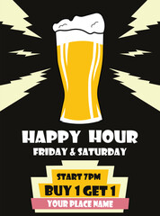 happy hour beer night party poster flyer or social  media post design