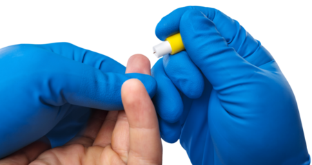 COVID-19 concept. Diagnostic Test medical worker place patient finger