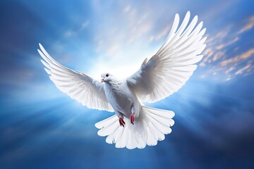 Serenity in Flight White and Blue Decorative Peace Dove Soaring Gracefully. AI