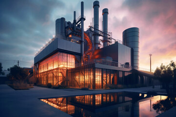 factory at dusk, Generative AI