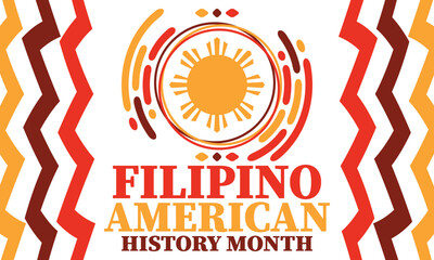 Filipino American History Month. Happy holiday celebrate annual in October. Filipinos and United States flag. Culture month. Patriotic design. Poster, card, banner, template. Vector illustration