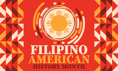 Filipino American History Month. Happy holiday celebrate annual in October. Filipinos and United States flag. Culture month. Patriotic design. Poster, card, banner, template. Vector illustration