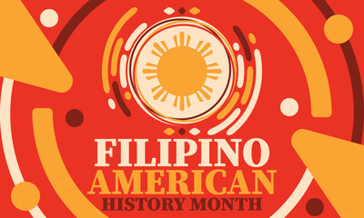 Filipino American History Month. Happy holiday celebrate annual in October. Filipinos and United States flag. Culture month. Patriotic design. Poster, card, banner, template. Vector illustration
