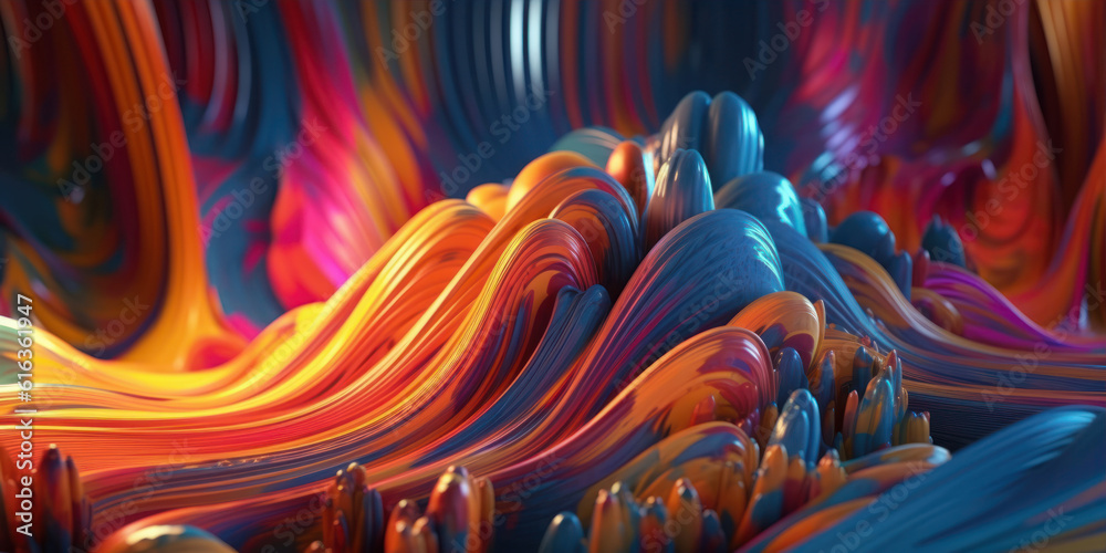 Poster abstract colorful background with smooth lines and waves. fluid art. generative ai