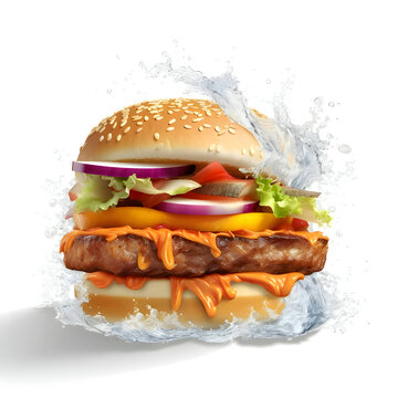 Illustration of a hamburger and water