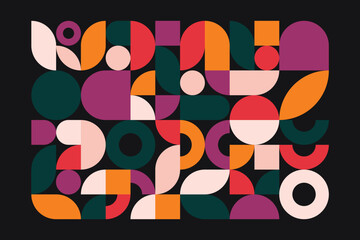 Geometric minimal pattern. Simple circle shapes, modern background bauhaus style, abstract swiss banner design. Vector art