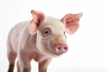 Young pig on white background. Generative AI illustration
