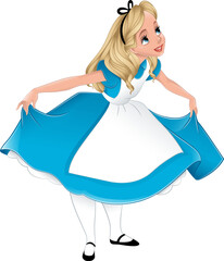 Alice from Wonderland bowing in a dress