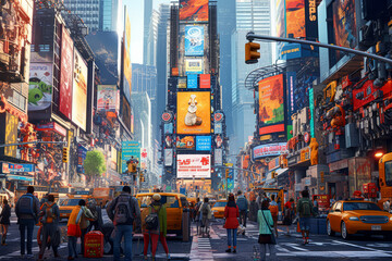 A bustling metropolis filled with digital billboards that display dynamic and interactive advertisements, transforming the city into a vibrant digital canvas.